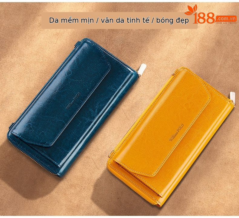 Ví cầm tay nữ da thật dáng dài cổ điển dung tích lớn đeo chéo chi tiết 7