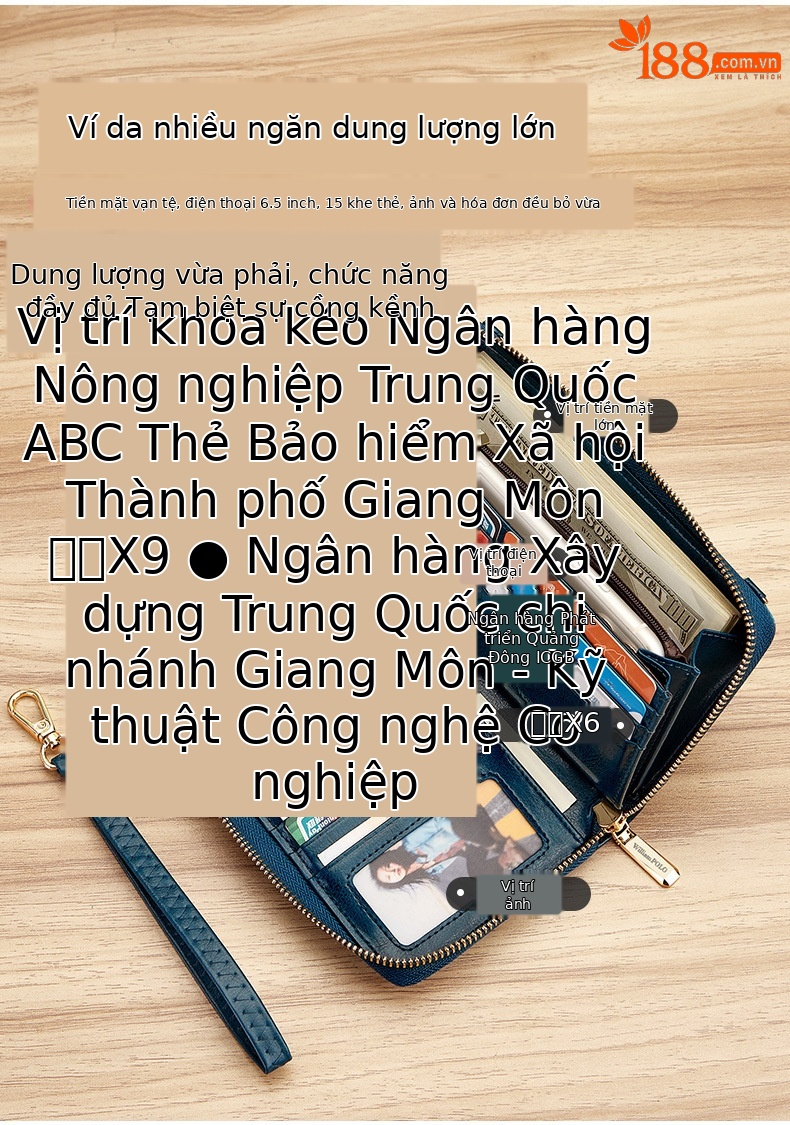 Ví cầm tay nữ da thật dáng dài cổ điển dung tích lớn đeo chéo chi tiết 2