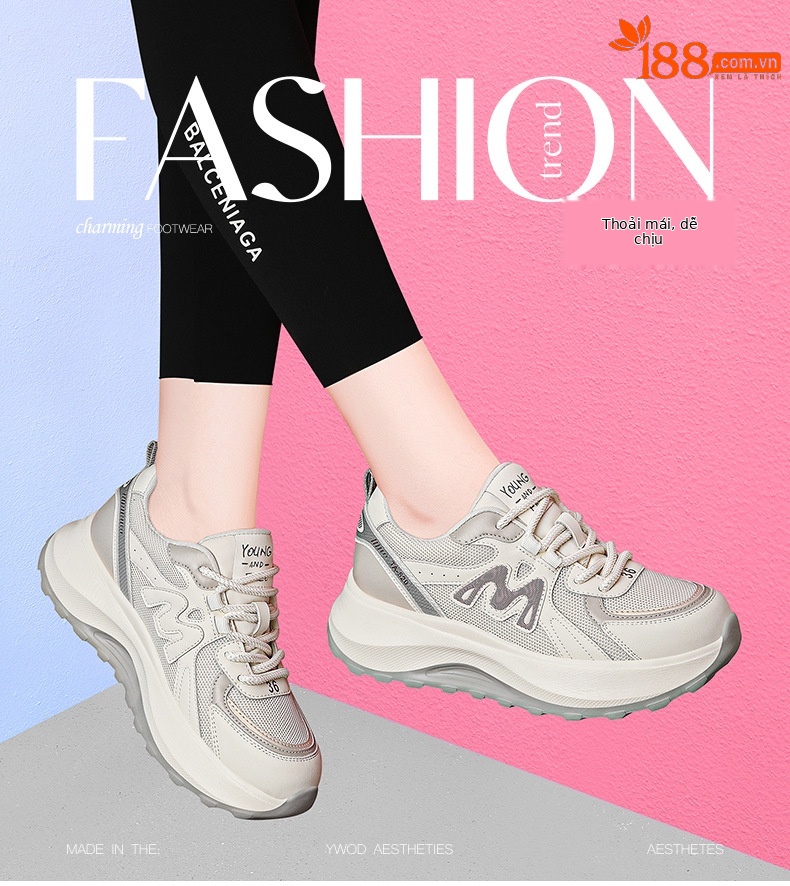 Giày sneaker nữ da thật kiểu waffle đế dày lưới thoáng khí mùa xuân hè 2026 — Trà sữa 7055, 7055 màu xám chi tiết 2
