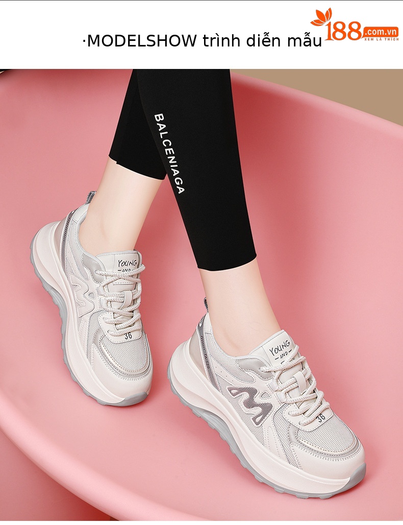 Giày sneaker nữ da thật kiểu waffle đế dày lưới thoáng khí mùa xuân hè 2026 — Trà sữa 7055, 7055 màu xám chi tiết 4