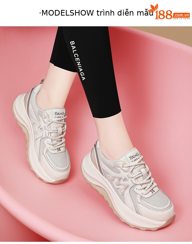 Giày sneaker nữ da thật kiểu waffle đế dày lưới thoáng khí mùa xuân hè 2026 — Trà sữa 7055, 7055 màu xám chi tiết 9