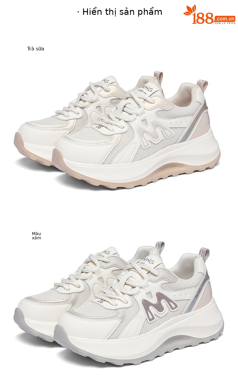 Giày sneaker nữ da thật kiểu waffle đế dày lưới thoáng khí mùa xuân hè 2026 — Trà sữa 7055, 7055 màu xám chi tiết 19