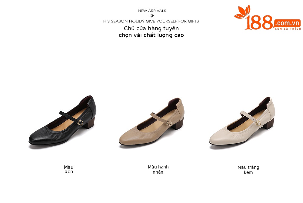 Giày Mary Jane nữ gót thấp 3,5 cm quai ngang khóa ngang da cừu — Màu đen chi tiết 6