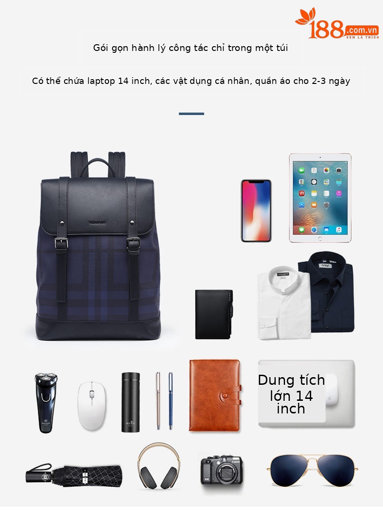 Balo nam công sở Emperor Paul họa tiết kẻ sọc cổ điển phong cách Anh, có ngăn laptop chi tiết 2