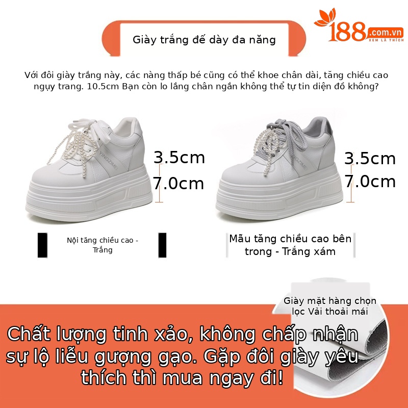 Giày sneaker nữ đế dày phối ngọc trai thời trang, độn cao bên trong — Màu xám trắng