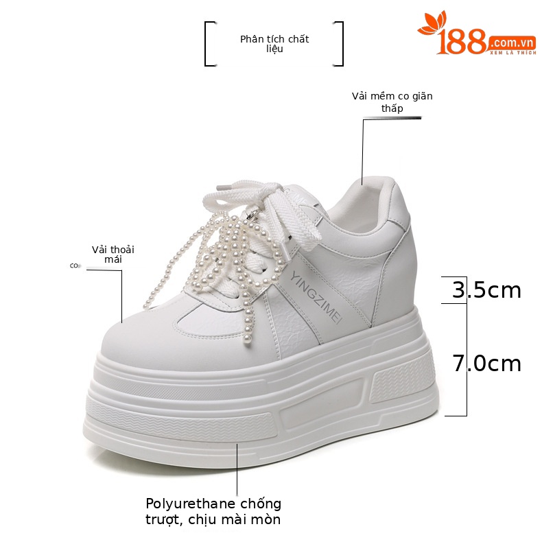 Giày sneaker nữ đế dày phối ngọc trai thời trang, độn cao bên trong — Màu xám trắng chi tiết 3