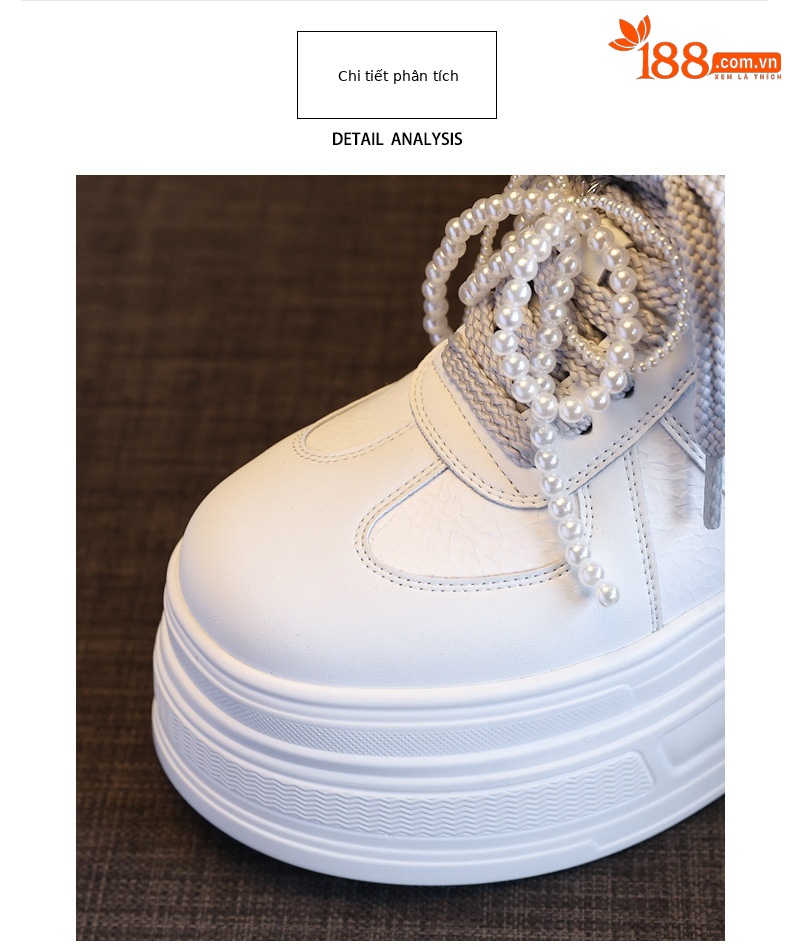 Giày sneaker nữ đế dày phối ngọc trai thời trang, độn cao bên trong — Màu xám trắng chi tiết 7