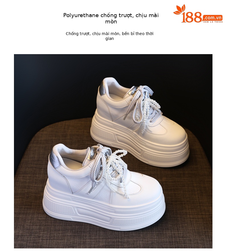 Giày sneaker nữ đế dày phối ngọc trai thời trang, độn cao bên trong — Màu xám trắng chi tiết 10