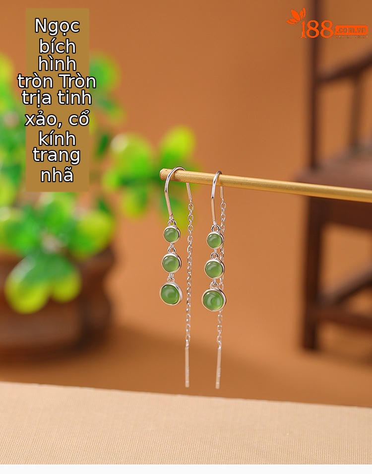 Khuyên tai nữ dài tua rua bạc S925 hình tròn — Một cặp chi tiết 1