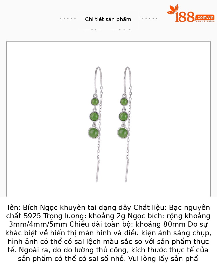 Khuyên tai nữ dài tua rua bạc S925 hình tròn — Một cặp chi tiết 2