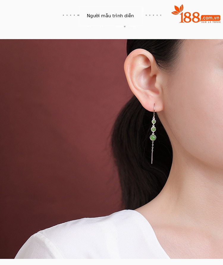 Khuyên tai nữ dài tua rua bạc S925 hình tròn — Một cặp chi tiết 3
