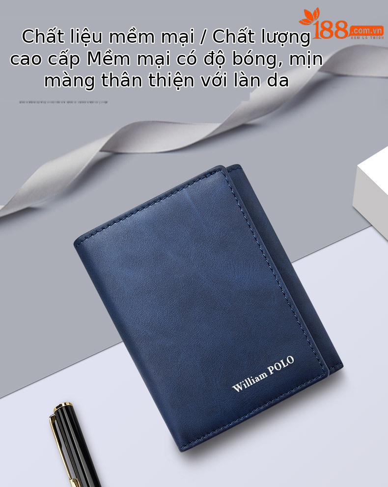 Ví nam gập mini Emperor Paul phong cách cổ điển, đựng thẻ và tiền lẻ chi tiết 3