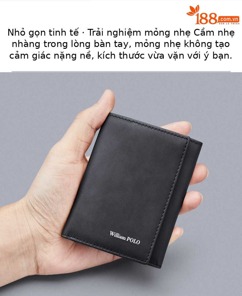Ví nam gập mini Emperor Paul phong cách cổ điển, đựng thẻ và tiền lẻ chi tiết 4