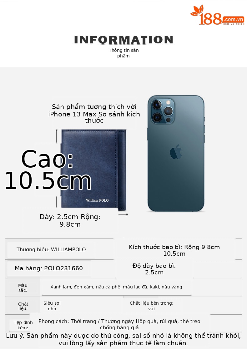 Ví nam gập mini Emperor Paul phong cách cổ điển, đựng thẻ và tiền lẻ chi tiết 5