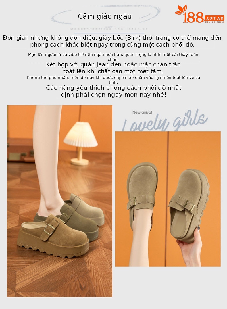 Sandal Birkenstock nữ đế dày mũi tròn, phong cách thoải mái — Xanh rêu, Kaki, Nâu lạc đà chi tiết 4