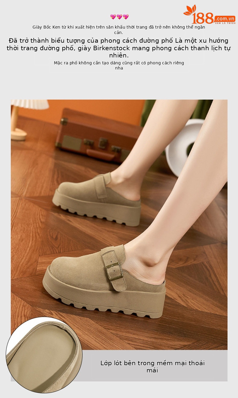 Sandal Birkenstock nữ đế dày mũi tròn, phong cách thoải mái — Xanh rêu, Kaki, Nâu lạc đà chi tiết 5