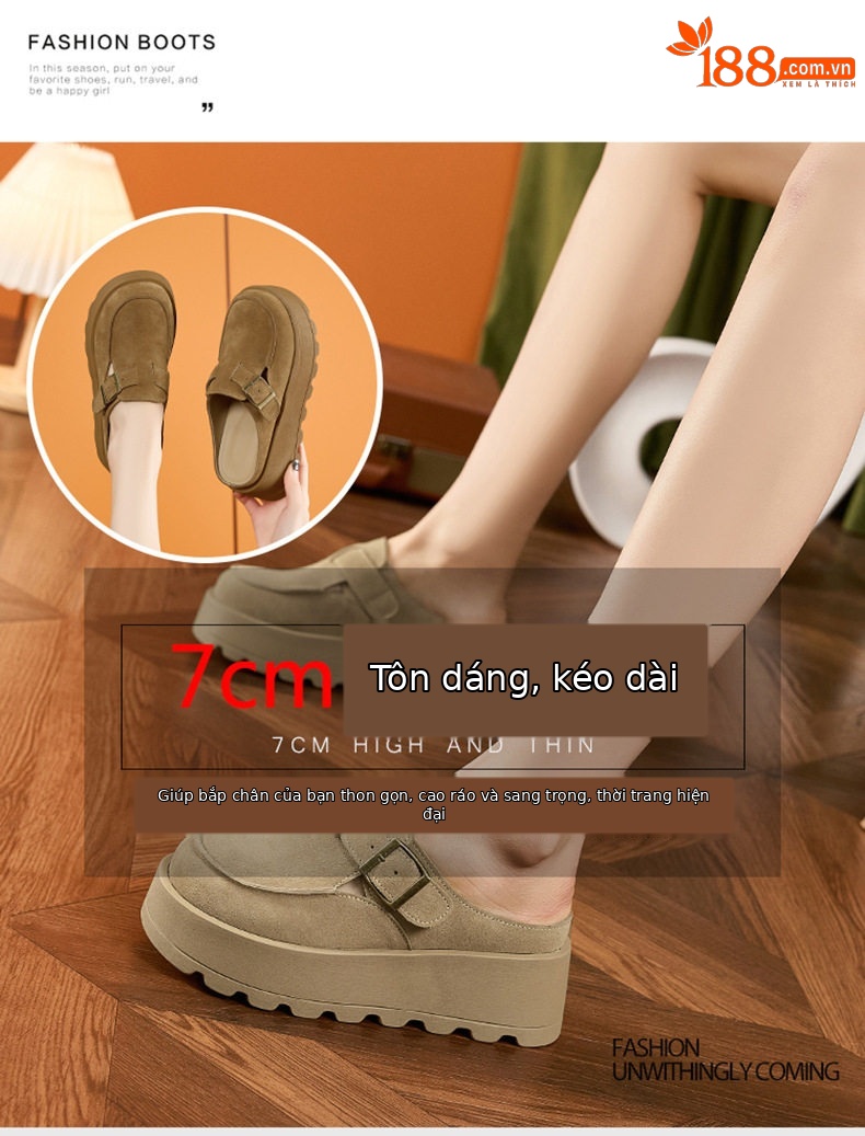 Dép sandal nữ đế platform da bò thật phong cách Birkenstock — Lạc đà, Mơ chi tiết 8