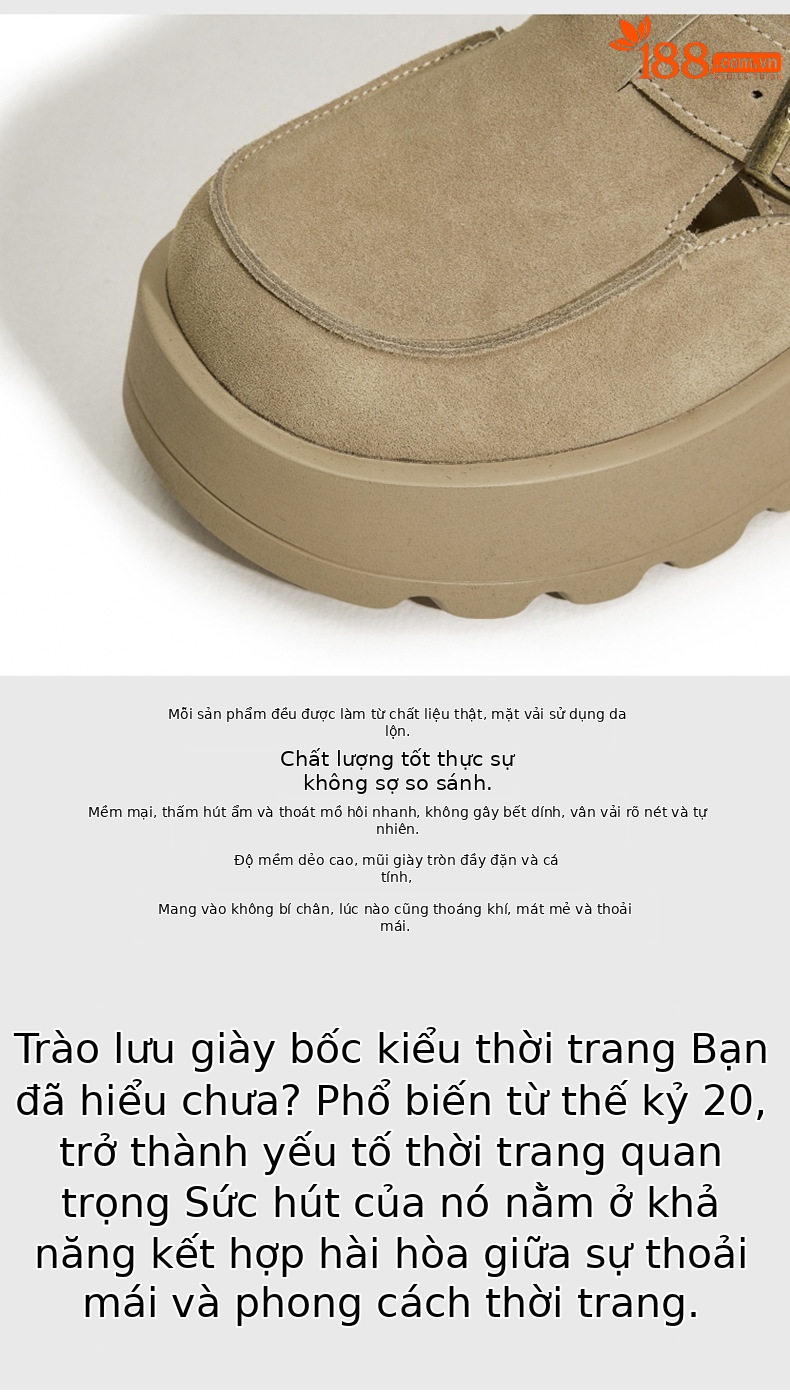 Dép sandal nữ đế platform da bò thật phong cách Birkenstock — Lạc đà, Mơ chi tiết 7