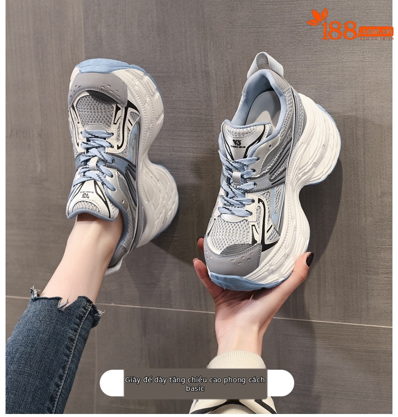 Giày sneaker nữ đế dày chunky lưới thoáng khí tăng chiều cao — màu xanh chi tiết 1