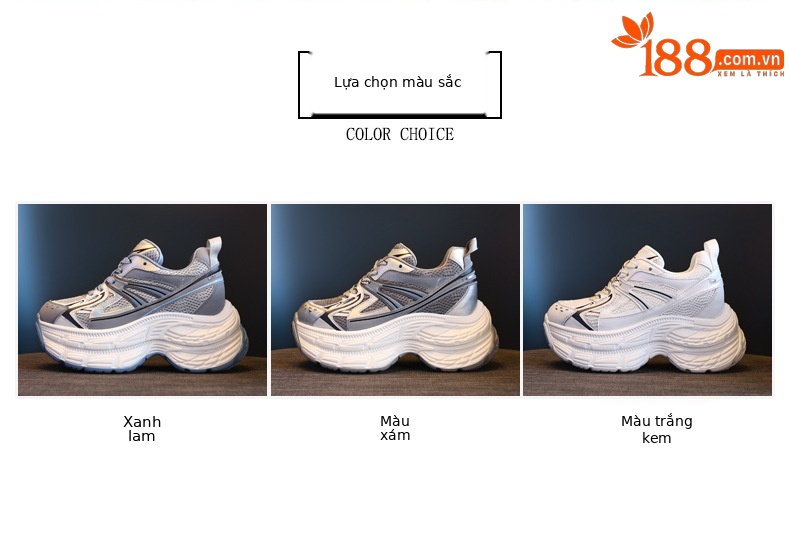 Giày sneaker nữ đế dày chunky lưới thoáng khí tăng chiều cao — màu xanh chi tiết 2