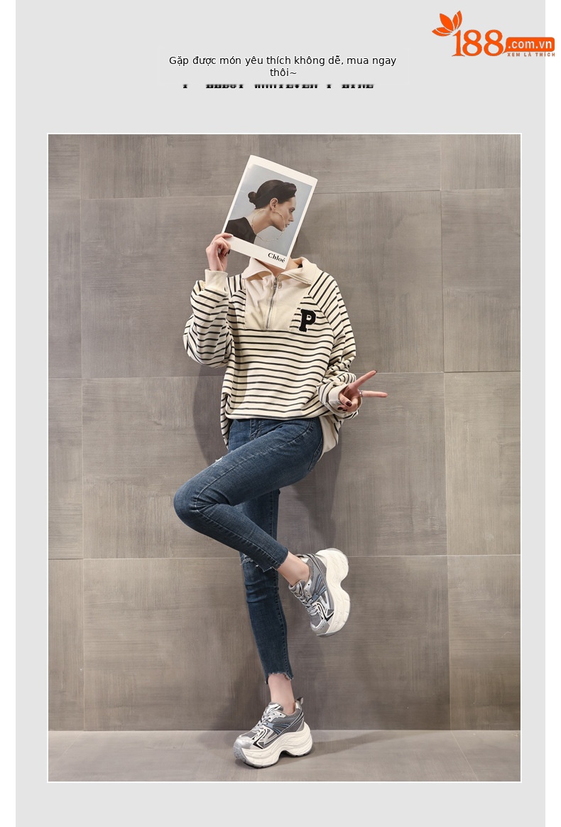 Giày sneaker nữ đế dày chunky lưới thoáng khí tăng chiều cao — màu xanh chi tiết 6