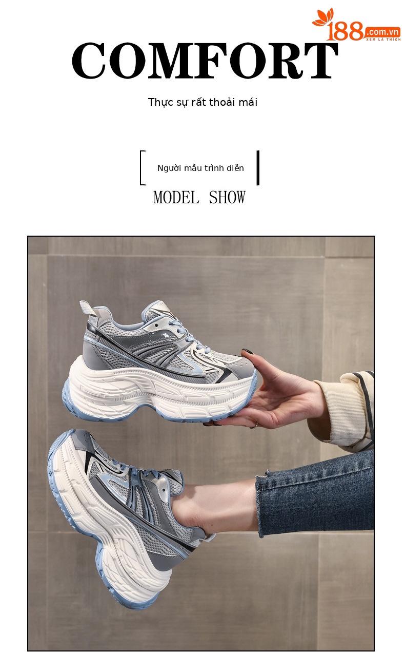 Giày sneaker nữ đế dày chunky lưới thoáng khí tăng chiều cao — màu xanh chi tiết 11