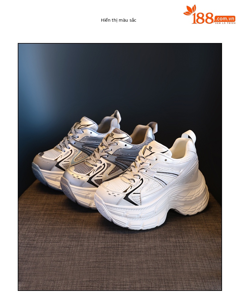 Giày sneaker nữ đế dày chunky lưới thoáng khí tăng chiều cao — màu xanh chi tiết 18