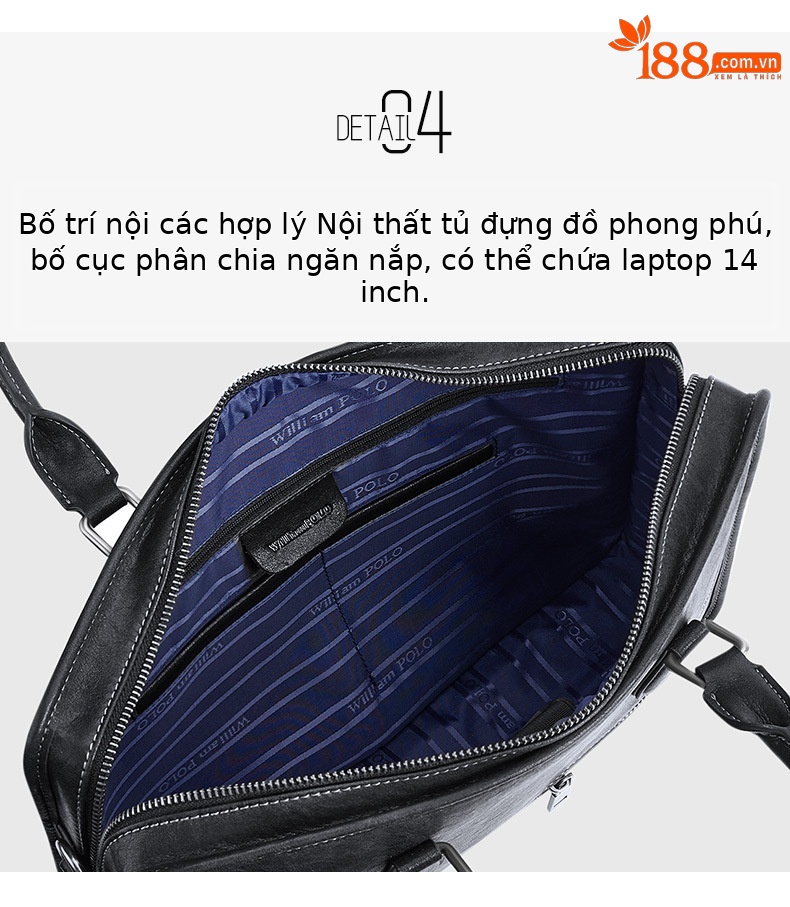 Cặp da bò công sở Emperor Paul đựng laptop nhiều ngăn chi tiết 9