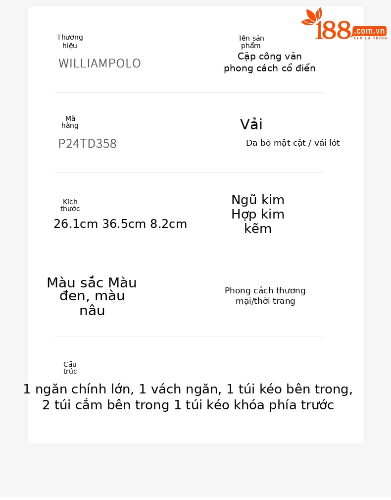 Cặp da bò công sở Emperor Paul đựng laptop nhiều ngăn chi tiết 12