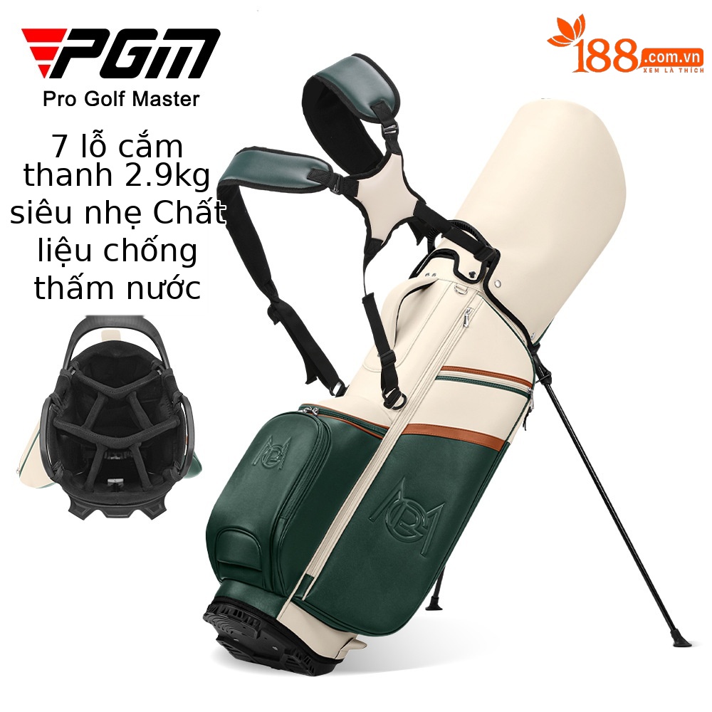 Túi đựng gậy golf PGM nữ có chân đỡ, đeo vai, chất liệu sợi nhỏ chống thấm — QB175-be trắng xanh lá nâu