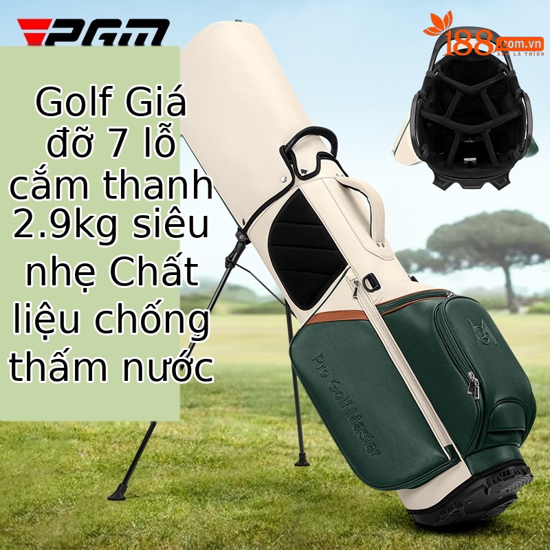 Túi đựng gậy golf PGM nữ có chân đỡ, đeo vai, chất liệu sợi nhỏ chống thấm — QB175-be trắng xanh lá nâu