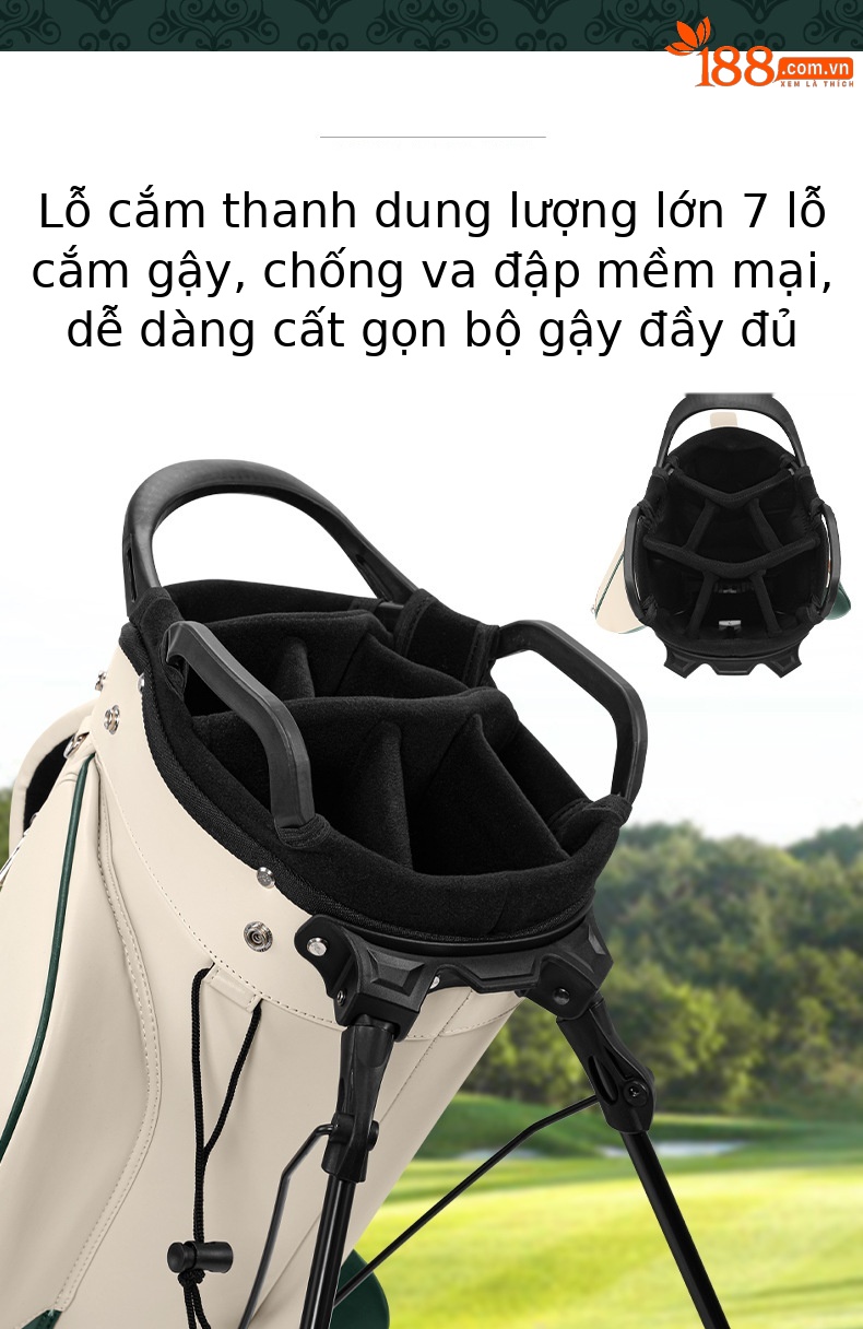 Túi đựng gậy golf PGM nữ có chân đỡ, đeo vai, chất liệu sợi nhỏ chống thấm — QB175-be trắng xanh lá nâu chi tiết 4