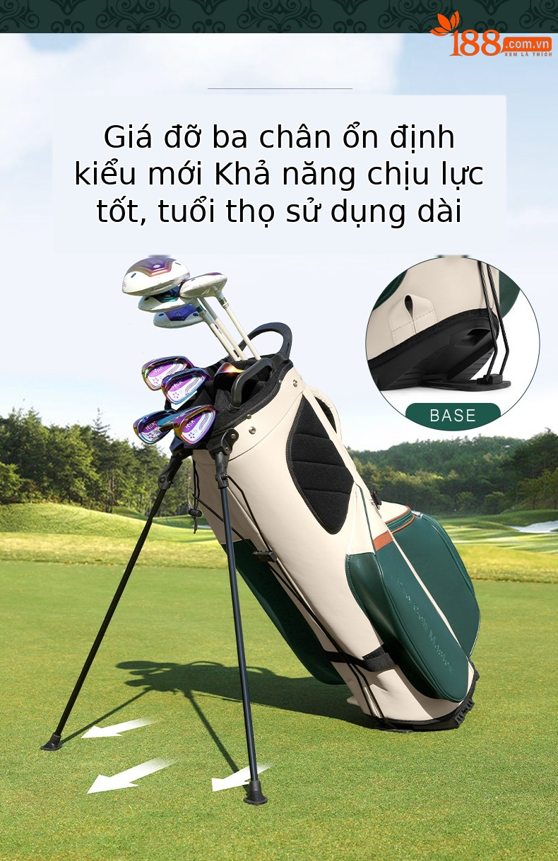 Túi đựng gậy golf PGM nữ có chân đỡ, đeo vai, chất liệu sợi nhỏ chống thấm — QB175-be trắng xanh lá nâu chi tiết 5