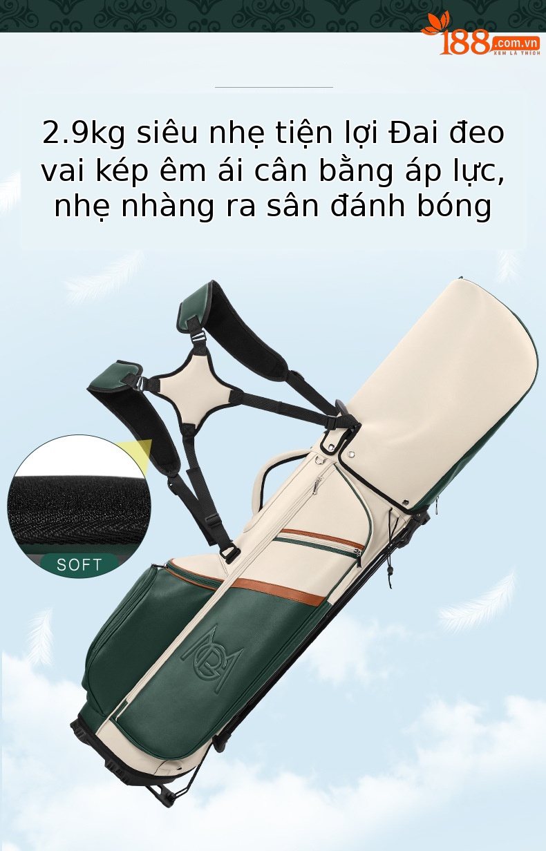 Túi đựng gậy golf PGM nữ có chân đỡ, đeo vai, chất liệu sợi nhỏ chống thấm — QB175-be trắng xanh lá nâu chi tiết 7