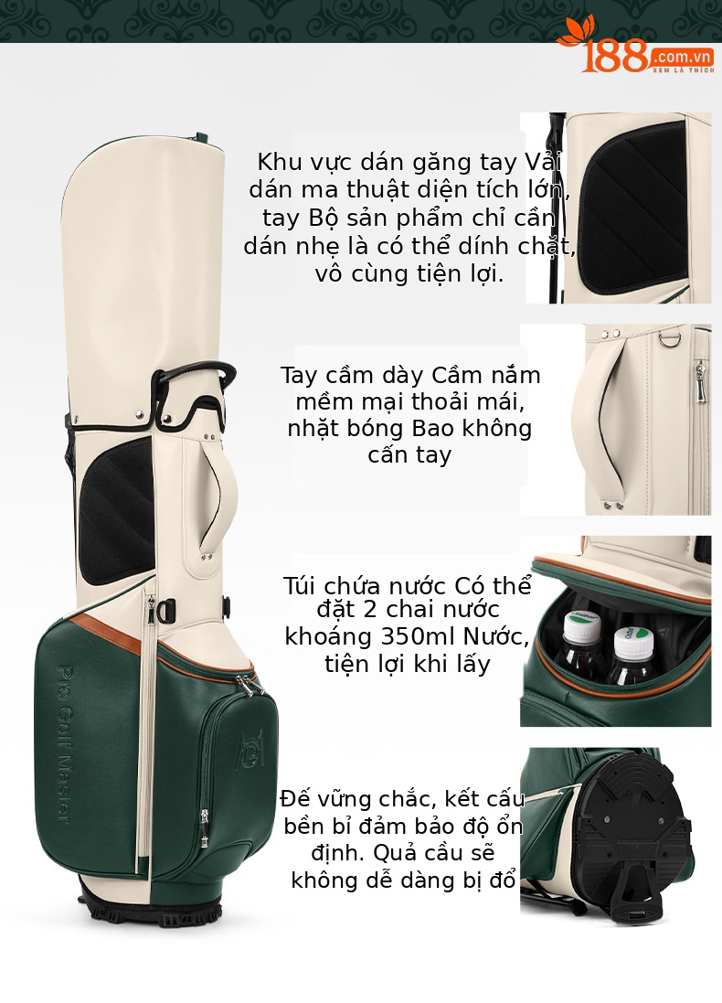 Túi đựng gậy golf PGM nữ có chân đỡ, đeo vai, chất liệu sợi nhỏ chống thấm — QB175-be trắng xanh lá nâu chi tiết 8