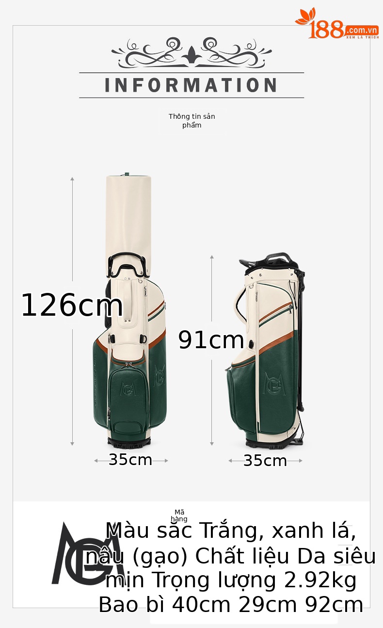 Túi đựng gậy golf PGM nữ có chân đỡ, đeo vai, chất liệu sợi nhỏ chống thấm — QB175-be trắng xanh lá nâu chi tiết 3