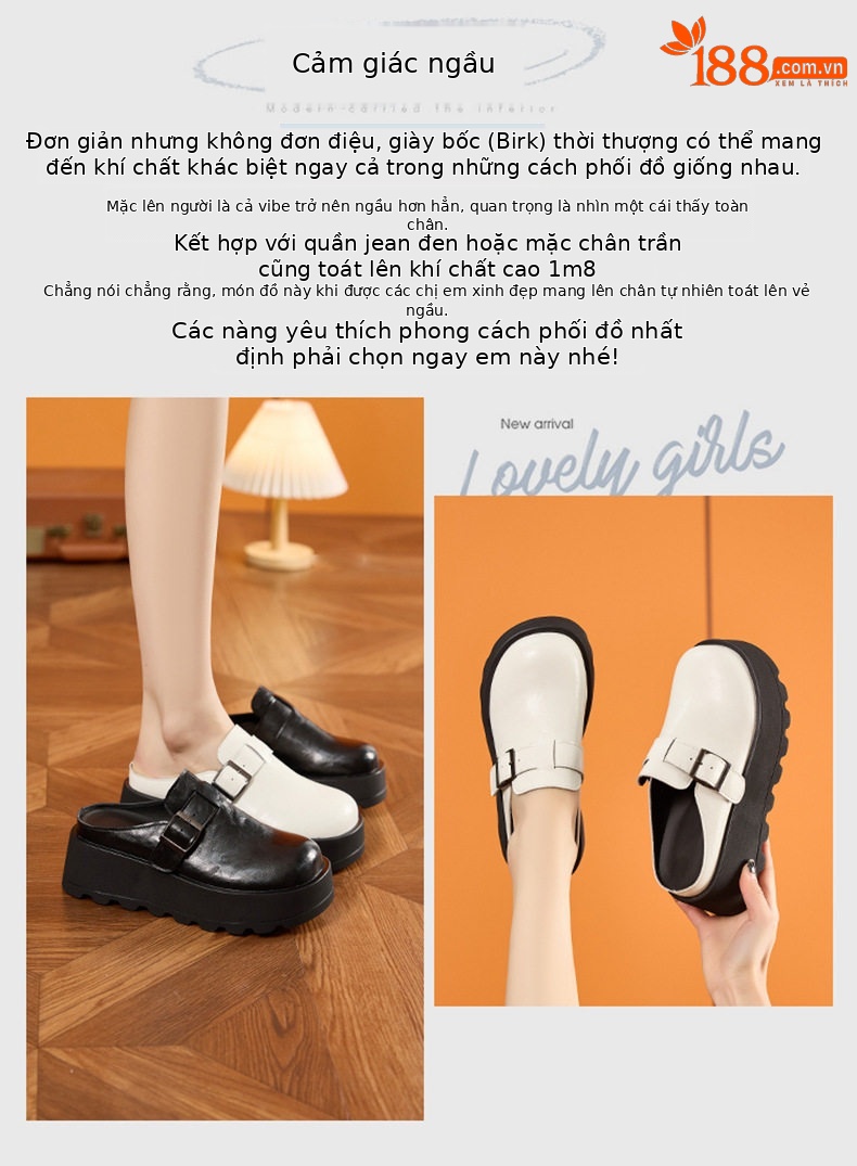 Dép sandal nữ đế dày Birkenstock phong cách mùa hè — Đen, Trắng chi tiết 4
