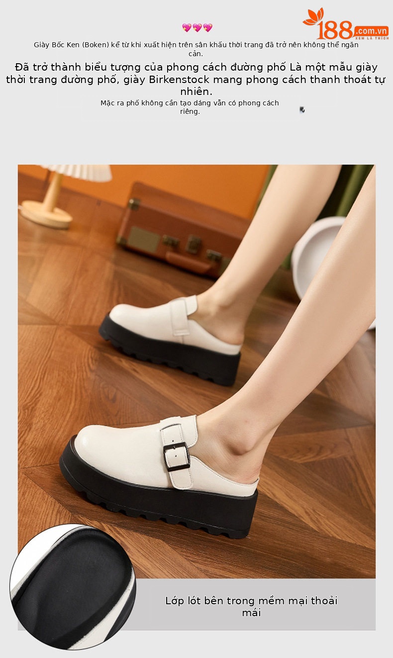 Dép sandal nữ đế dày Birkenstock phong cách mùa hè — Đen, Trắng chi tiết 5