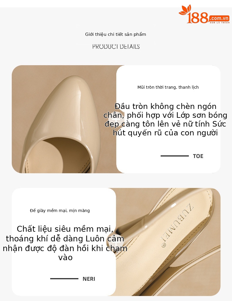 Giày cao gót nữ mũi nhọn gót 12 cm, thiết kế hở gót bít mũi, phong cách catwalk — Màu nude-12cm chi tiết 1