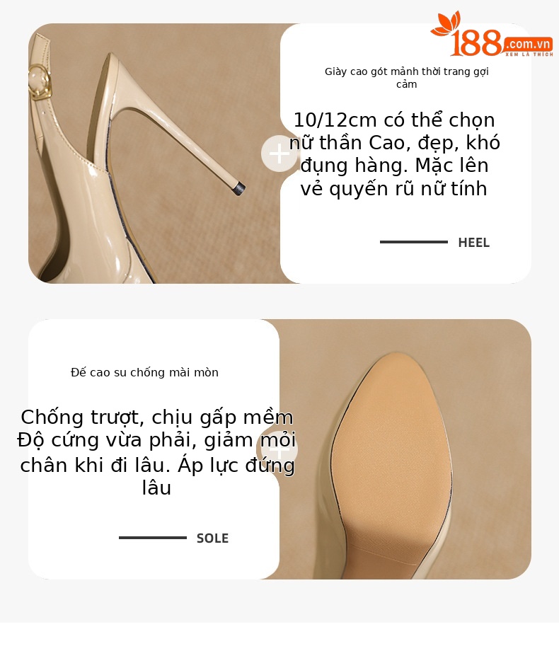 Giày cao gót nữ mũi nhọn gót 12 cm, thiết kế hở gót bít mũi, phong cách catwalk — Màu nude-12cm chi tiết 2