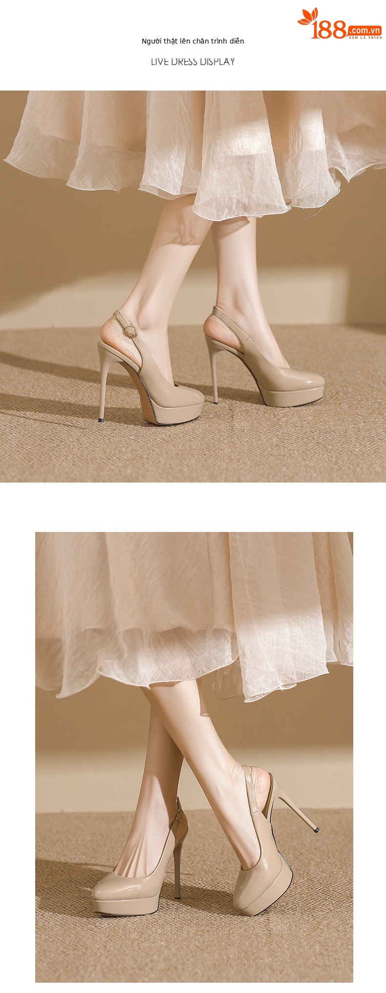Giày cao gót nữ mũi nhọn gót 12 cm, thiết kế hở gót bít mũi, phong cách catwalk — Màu nude-12cm chi tiết 3