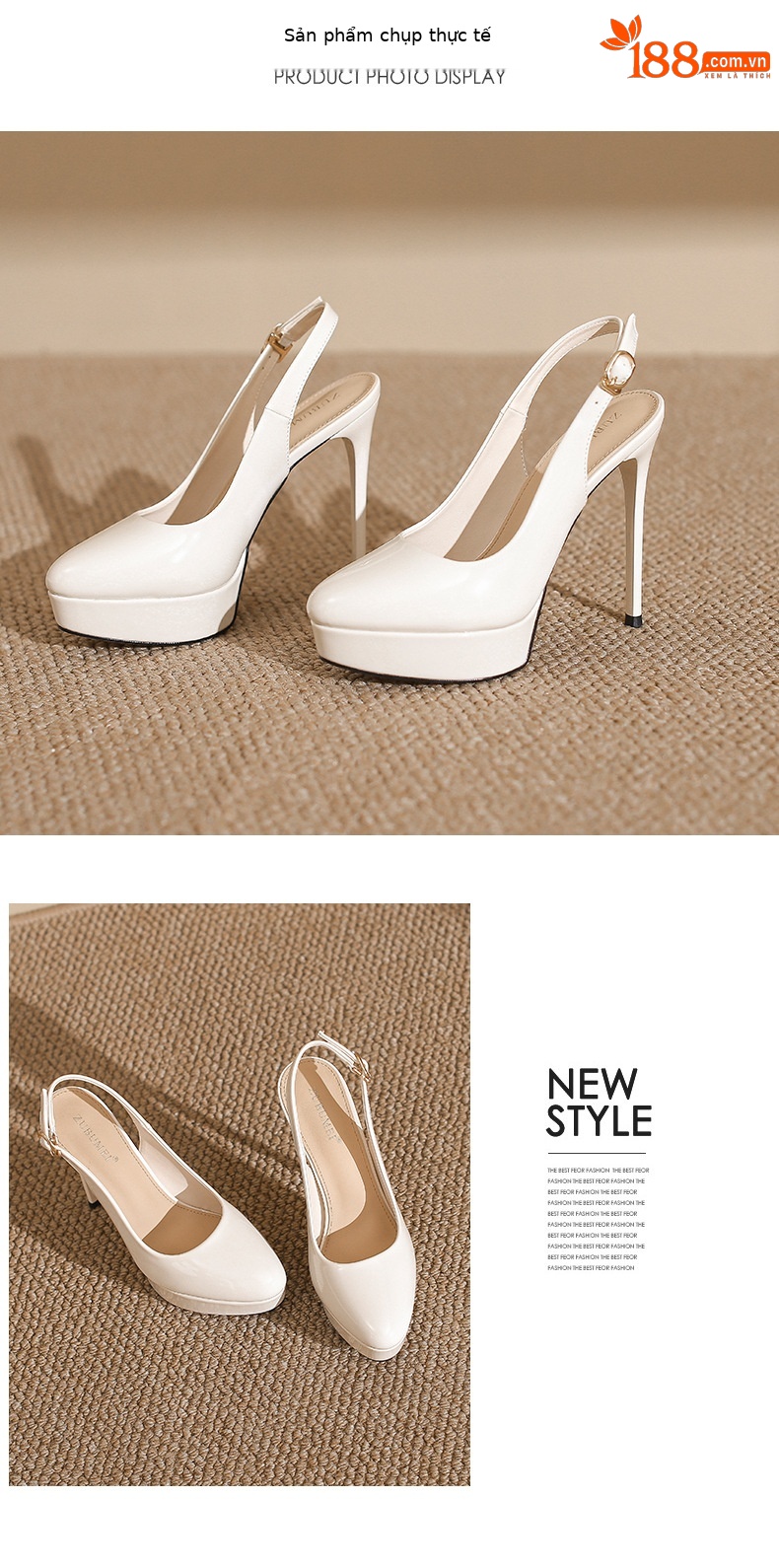 Giày cao gót nữ mũi nhọn gót 12 cm, thiết kế hở gót bít mũi, phong cách catwalk — Màu nude-12cm chi tiết 8