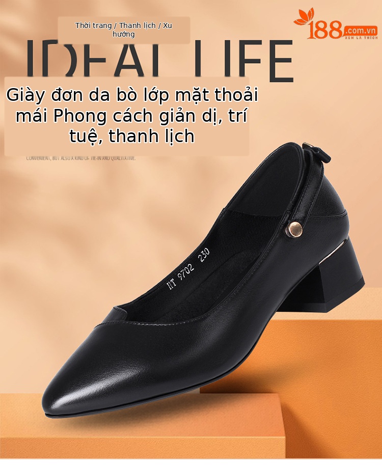 Giày da nữ mũi nhọn miệng nông gót thấp đế dày — Màu đen chi tiết 1
