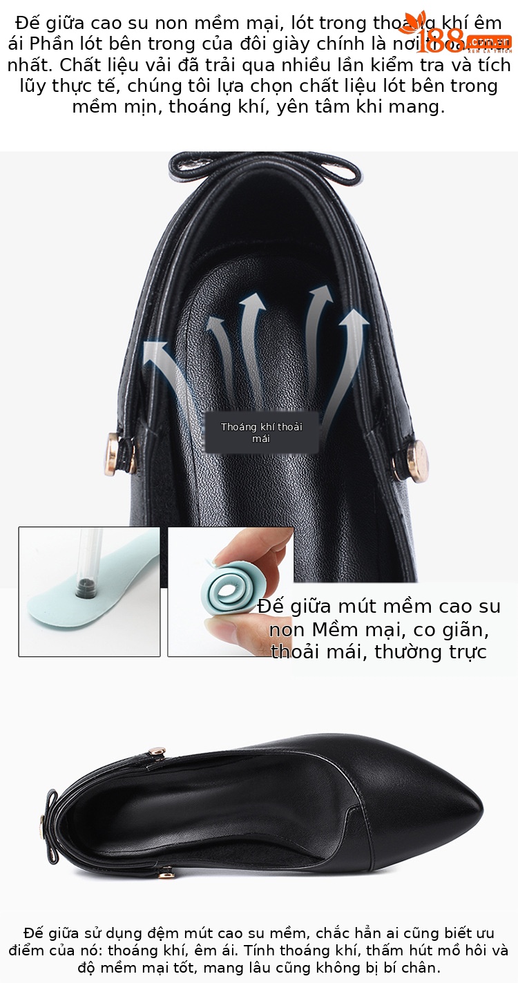 Giày da nữ mũi nhọn miệng nông gót thấp đế dày — Màu đen chi tiết 16