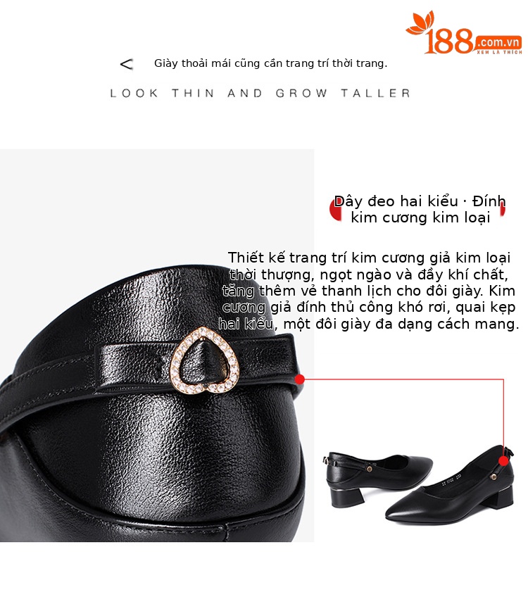Giày da nữ mũi nhọn miệng nông gót thấp đế dày — Màu đen chi tiết 19
