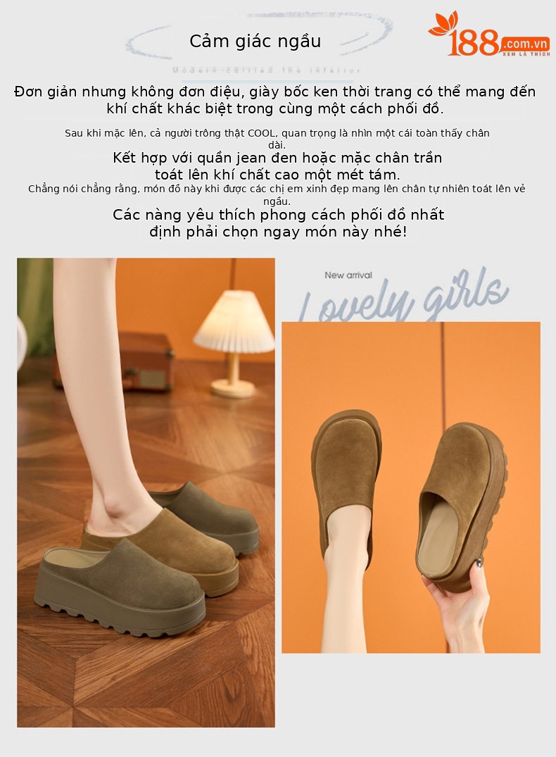 Dép sandal nữ quai chữ V đế dày phong cách Birkenstock — Lạc đà, Ka ki chi tiết 4