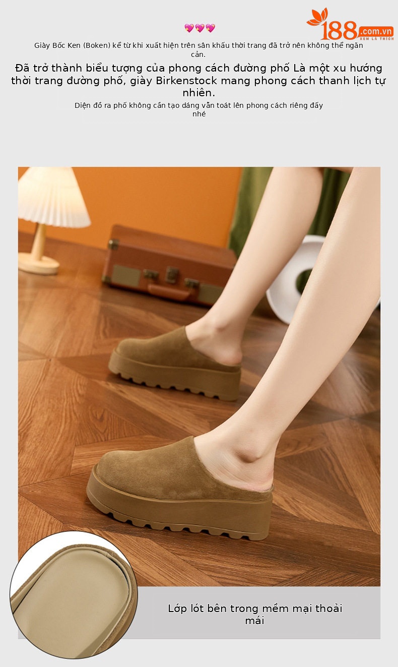 Dép sandal nữ quai chữ V đế dày phong cách Birkenstock — Lạc đà, Ka ki chi tiết 5
