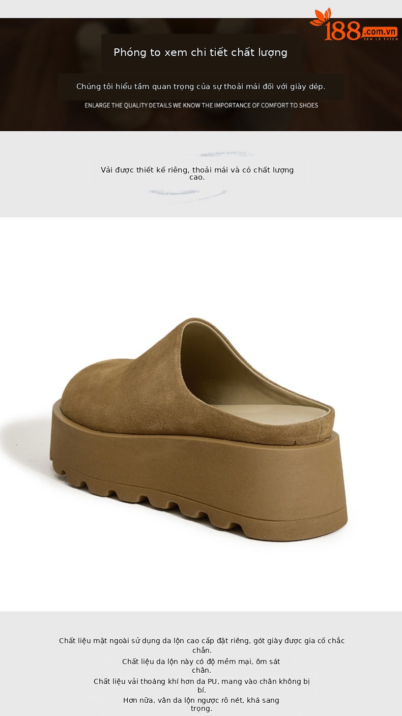 Dép sandal nữ quai chữ V đế dày phong cách Birkenstock — Lạc đà, Ka ki chi tiết 6