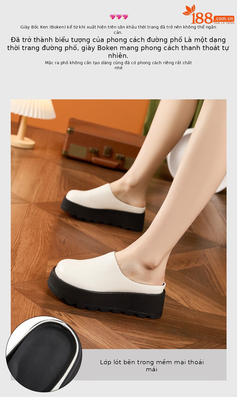 Dép sandal nữ quai chữ V đế dày phong cách Birkenstock — Đen, Trắng chi tiết 5