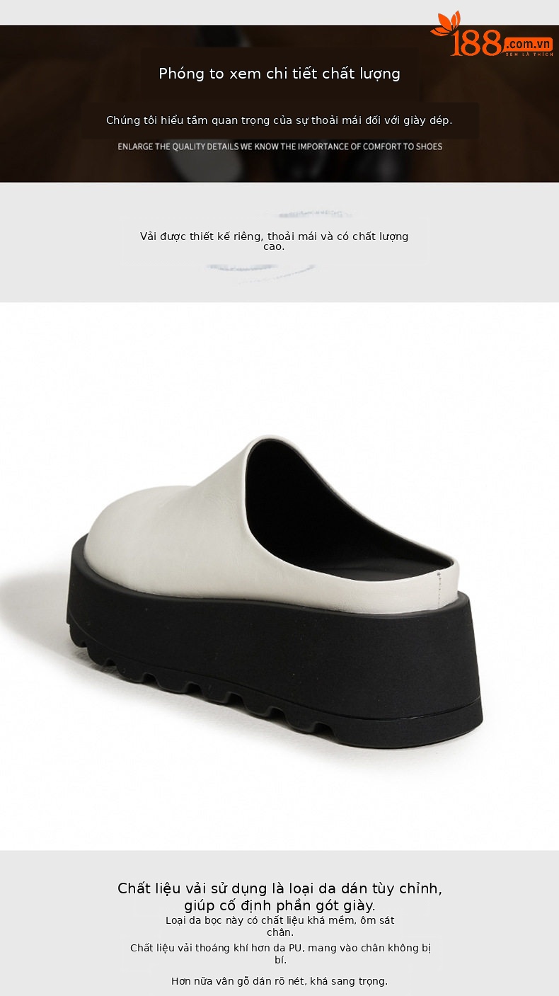 Dép sandal nữ quai chữ V đế dày phong cách Birkenstock — Đen, Trắng chi tiết 6